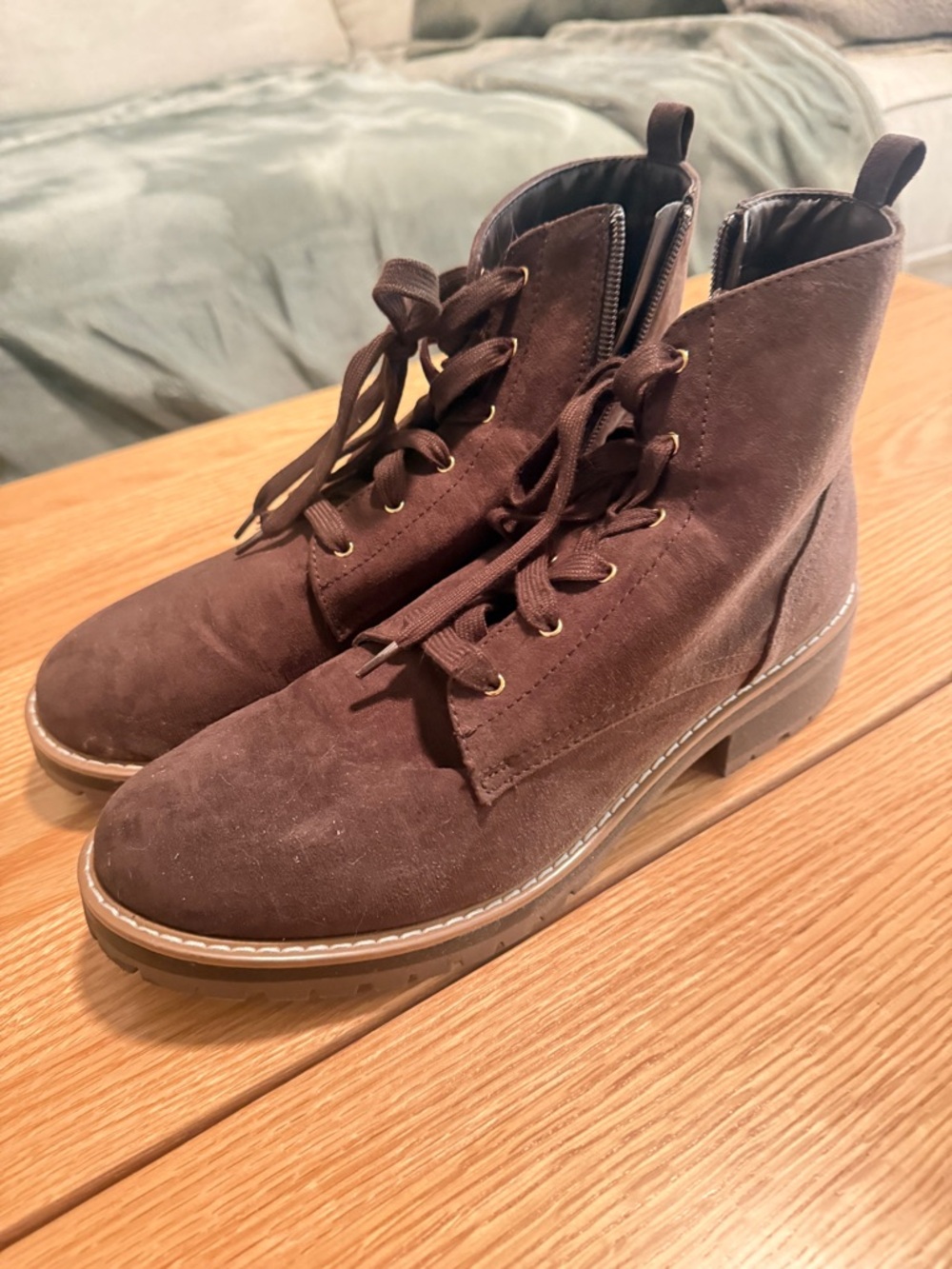Kenzie Brown Combat Boots Size 10 Lace Up Side Zip